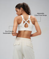 Power V-Neck Adjustable Cross Back Padded Running Bra | Women's High Support Sports Bra