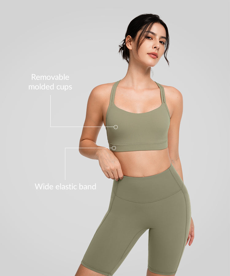 Reggiseno yoga imbottito con scollo a barchetta e doppie spalline | Reggiseno sportivo con supporto leggero da donna