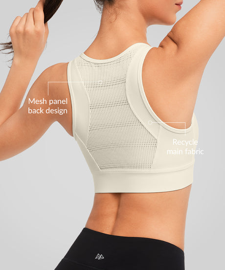 Echo Front Zip Perforated Solid Padded Running Bra | Women's High Support Sports Bra