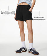 Anywhere Black Elastic Waistband & Adjustable Drawstring Multi-Pocket Shorts  | Women's Running Shorts