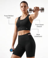 Black Longline Coverage High Impact Bra With Front Zip | High-Impact Support Best For Running, HIIT & Training