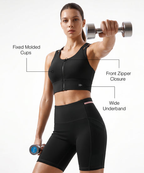 Black Longline Coverage High Impact Bra With Front Zip | High-Impact Support Best For Running, HIIT & Training