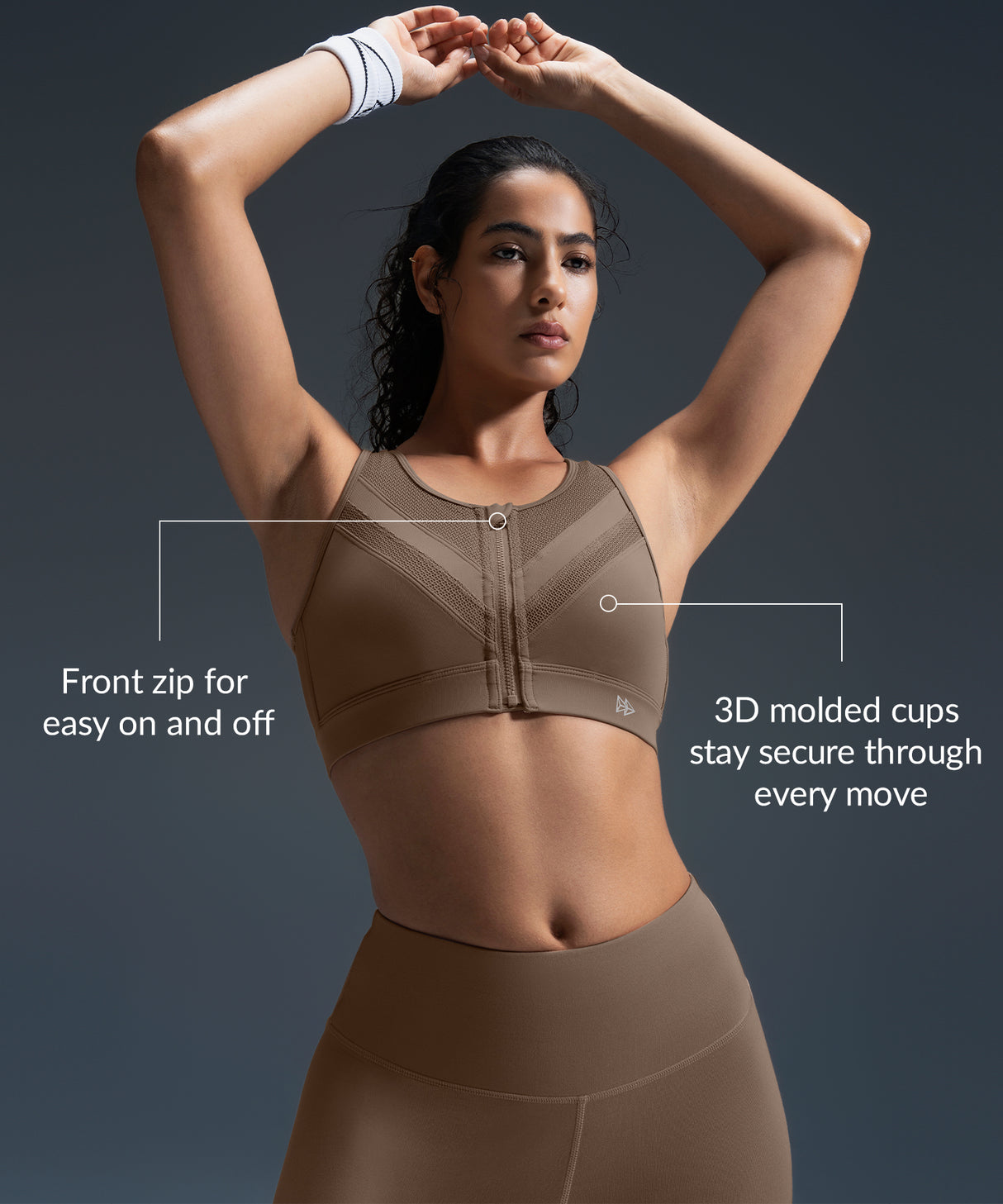 Enfold Zip Mesh Padded Running Bra | Women's High Support Sports Bra