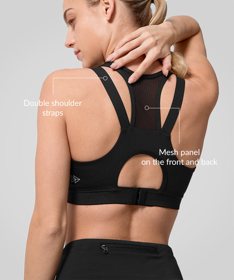 Power Zip Front Mesh Padded Running Bra | Damen Sport-BH mit starkem Halt