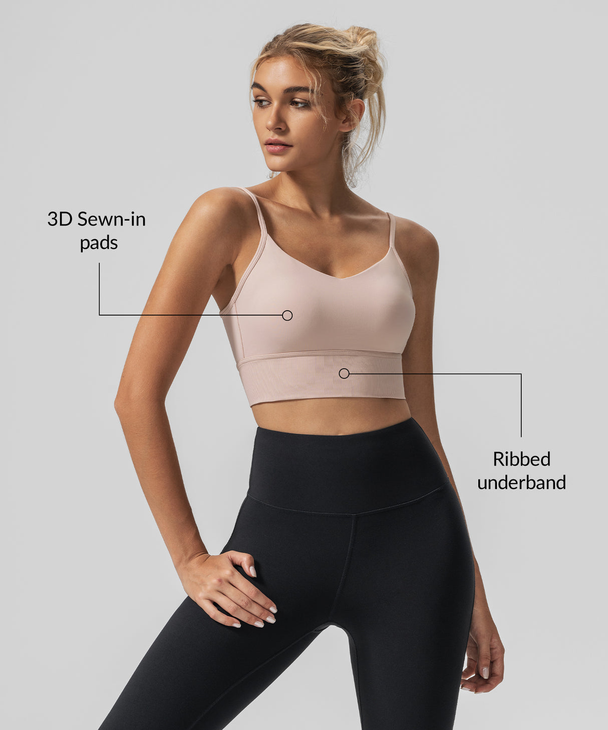 Reggiseno yoga imbottito a coste con scollo a V Echo | Reggiseno sportivo leggero da donna