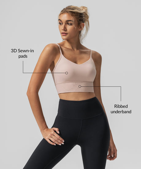 Echo V-ringad ribbad vadderad yoga-bh | Sport-bh med lätt stöd för kvinnor
