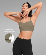 Sujetador de yoga con relleno y tirantes y escote redondo para mujer | Sujetador deportivo de sujeción ligera