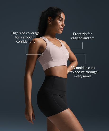 Enfold Zip Front Racerback Vadderad Löpar-BH | Sport-BH med Högt Stöd för Damer