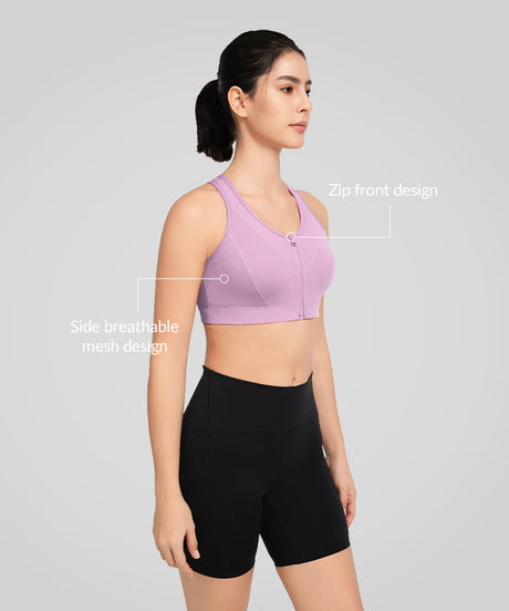 Power Zip Front Breathable Mesh Running Bra | Women's High Support Sports Bra