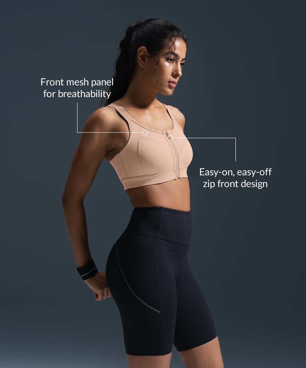 Reggiseno da corsa imbottito con spalline regolabili Power Zip | Reggiseno sportivo ad alto sostegno da donna