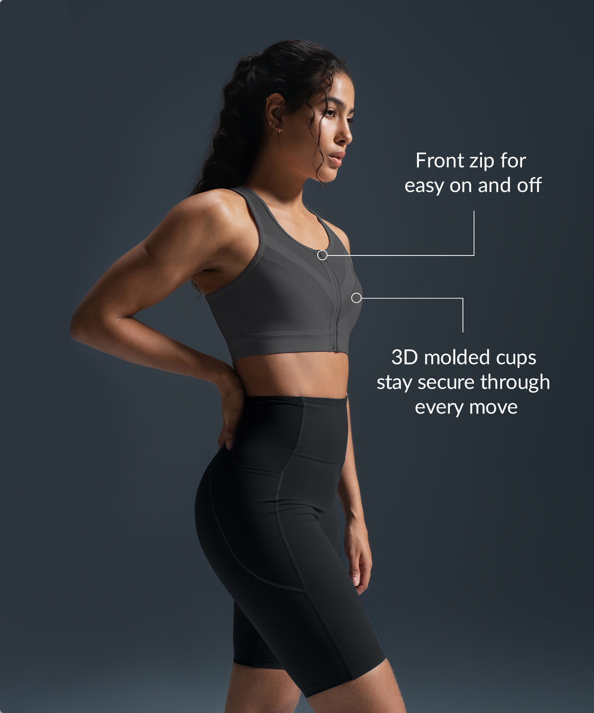 Enfold Zip Mesh Padded Running Bra | Women's High Support Sports Bra