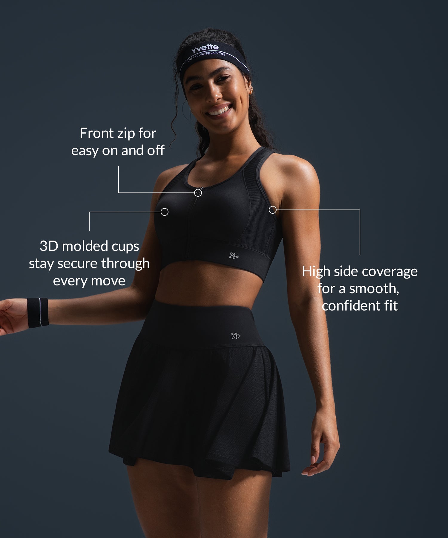 Enfold Zip-Front Mesh Racerback High-Support Bra for Larger Busts