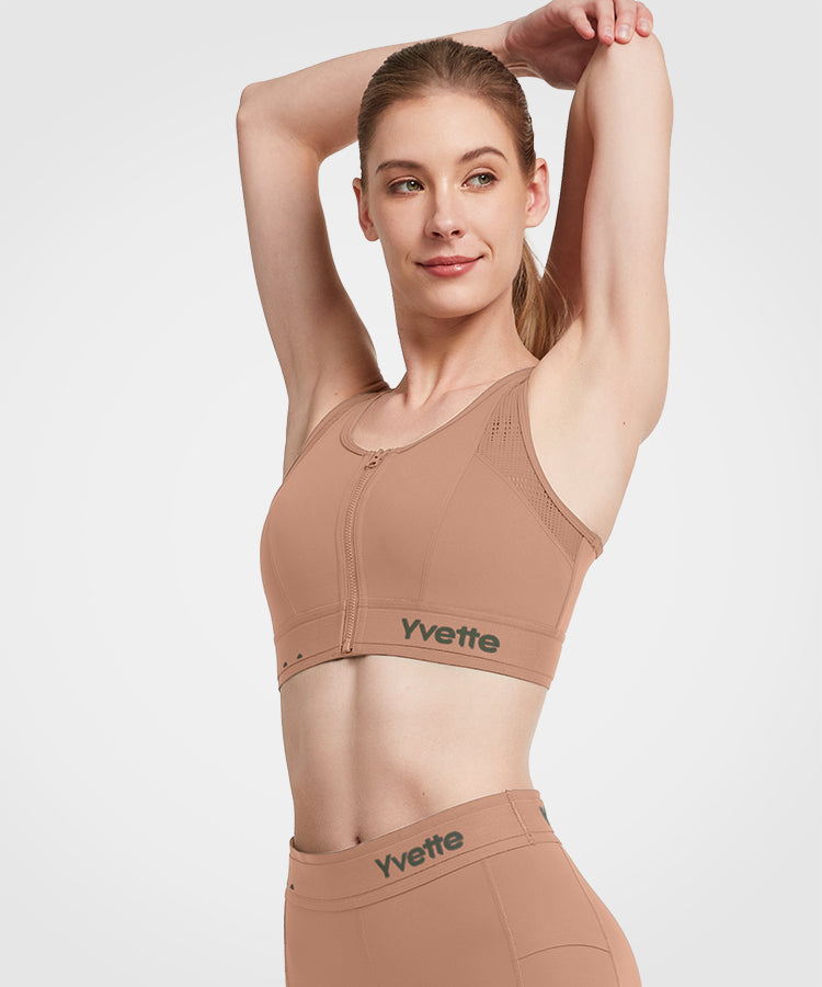 Reggiseno da corsa imbottito con zip frontale in rete e logo Echo | Reggiseno sportivo ad alto sostegno da donna