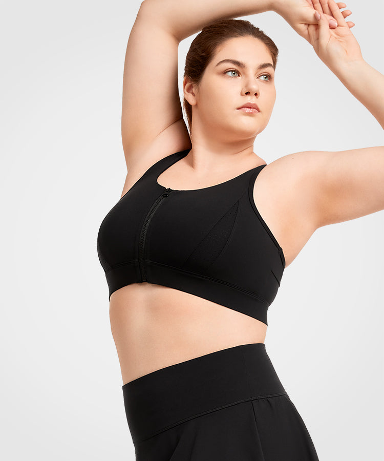 Echo Perforated Zip Front Padded Running Bra | Damen Sport-BH mit starkem Halt