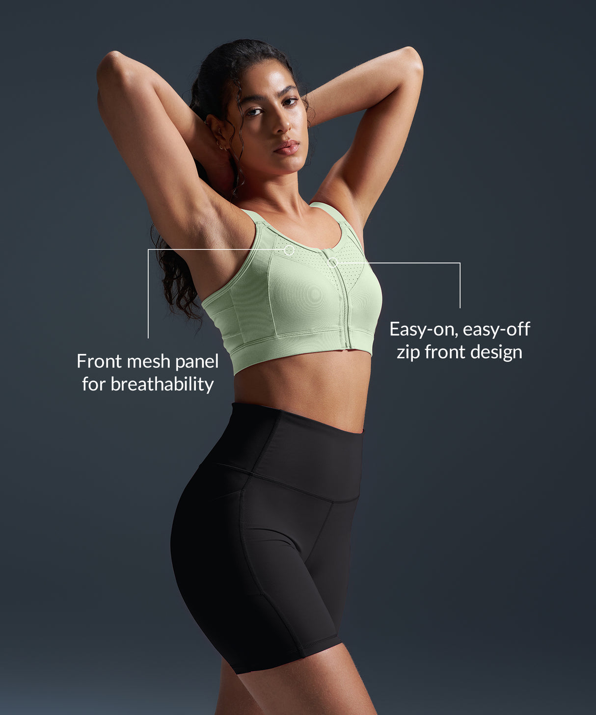 Reggiseno da corsa imbottito con spalline regolabili Power Zip | Reggiseno sportivo ad alto sostegno da donna