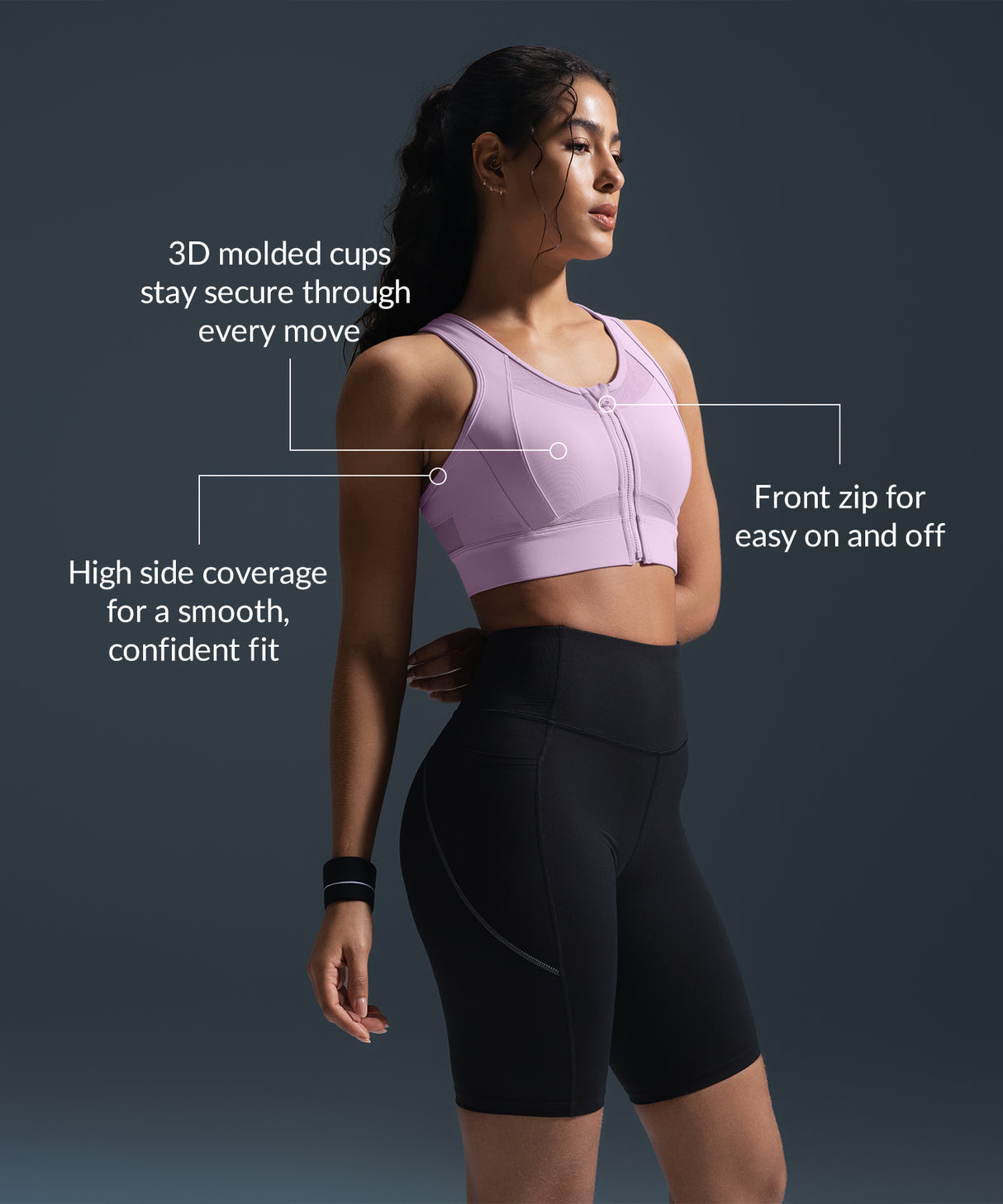 Sculpt Zip Mesh Racerback Padded Running Bra | Women's High Support Sports Bra