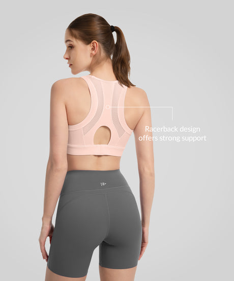 Sujetador deportivo de malla frontal con corte arqueado | Sujetador deportivo de alta sujeción para mujer