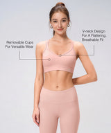 Anywhere Removable Push up Cups Yoga Bra V-Neck Double Straps | Women's Light Support Sports Bra