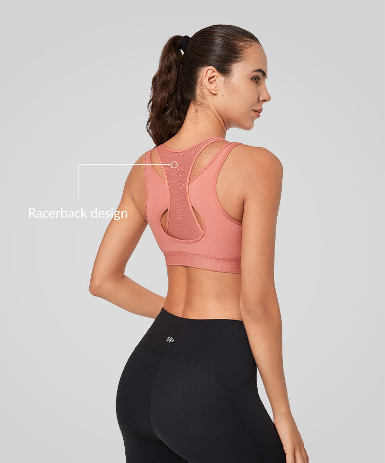 Enfold Zip Mesh Racerback Padded Running Bra | Women's High Support Sports Bra