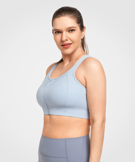 Echo Jacquard Mesh Zip Front Padded Running Bra | Women's High Support Sports Bra