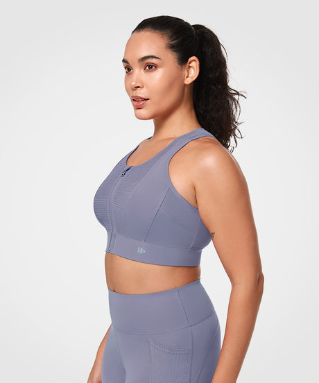 Echo Zipper Mesh Racerback Padded Running Bra | Women's High Support Sports Bra