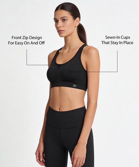 Shift Front Zip Sewn-in Pads Racerback Running Bra | Women's High Support Sports Bra