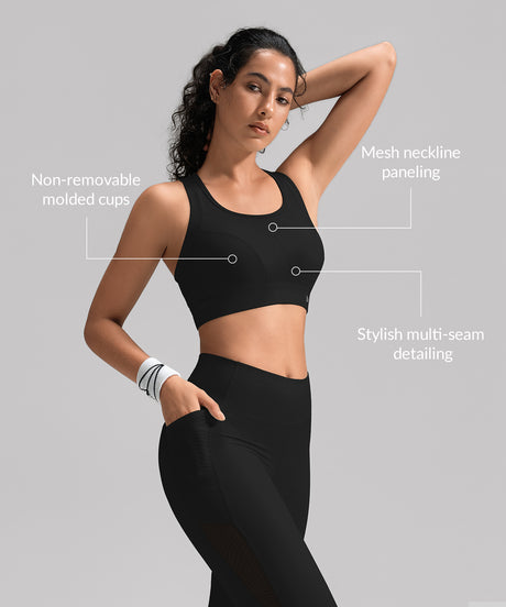 Power Multi-Seam Mesh Neckline Running Bra | Damen Sport-BH mit starkem Halt