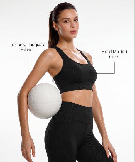 Black Racerback Mesh Full Coverage Running Bra | High-Impact Support Best For Running, HIIT, Yoga & Training