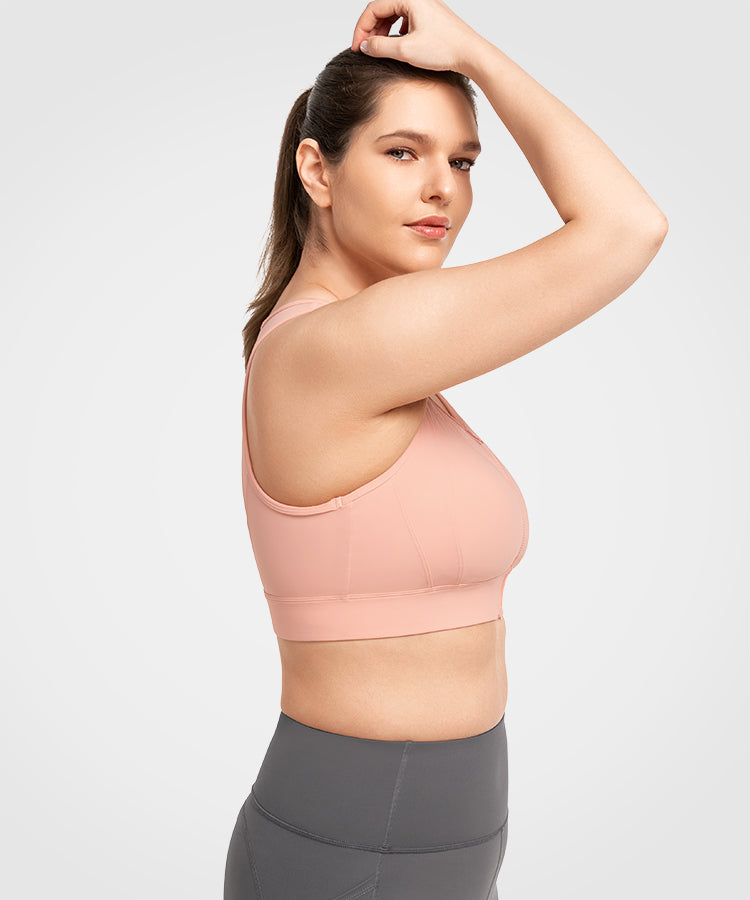 Echo Jacquard Mesh Dragkedja Fram Vadderad Löpar-BH | Sport-BH med Högt Stöd för Damer