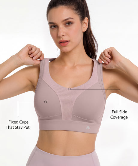 Power Breathable Racerback Fixed Cups High Impact Bra | Women's High Support Sports Bra