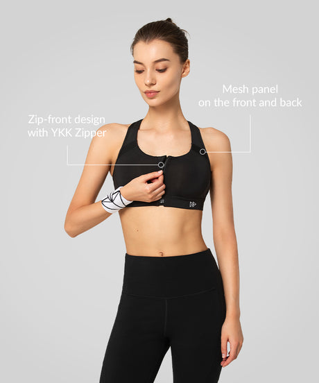 Enfold Zip Front Vadderad Löpar-BH | Sport-BH med Högt Stöd för Damer