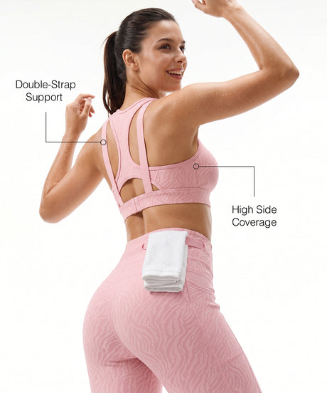 Pink Racerback Mesh Full Coverage Running Bra | High-Impact Support Best For Running, HIIT & Training