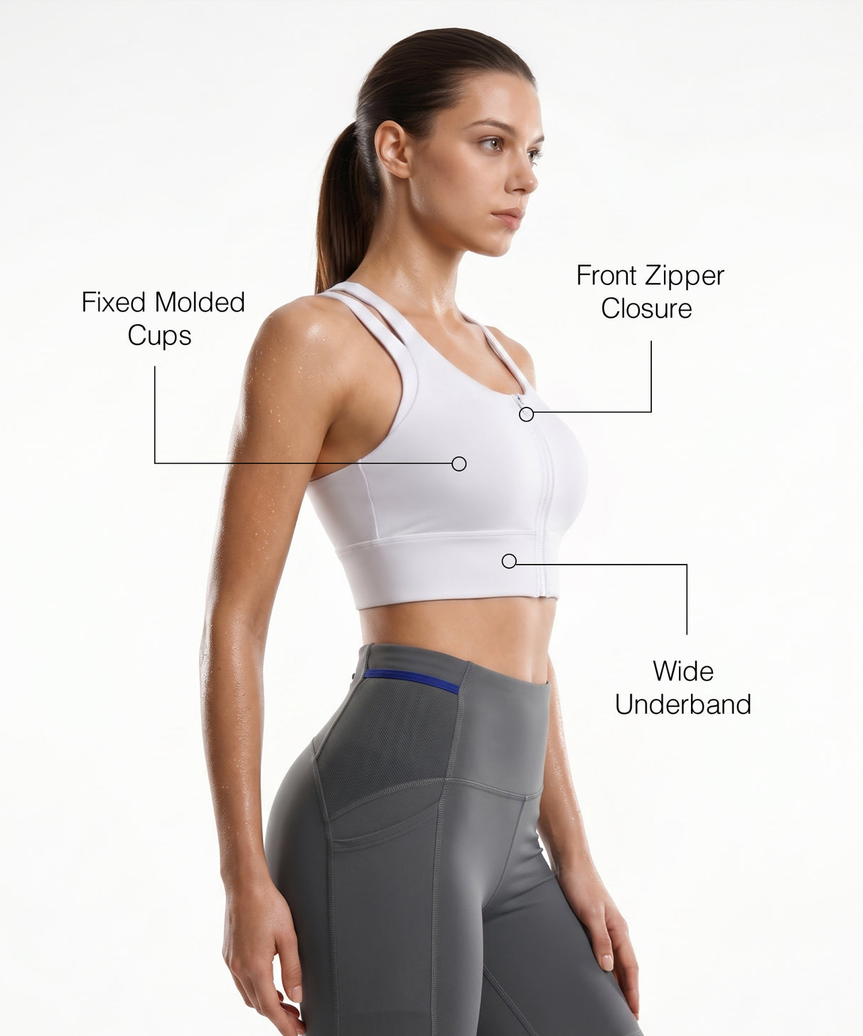 White Longline Coverage High Impact Bra With Front Zip | High-Impact Support Best For Running, HIIT & Training