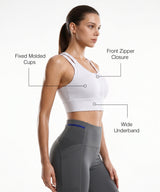 White Longline Coverage High Impact Bra With Front Zip | High-Impact Support Best For Running, HIIT & Training