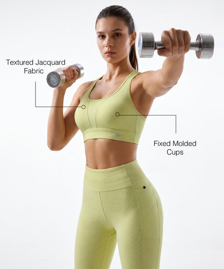 Yellow Racerback Mesh Full Coverage Running Bra | Medium-Impact Support Best For Running, HIIT, Yoga & Training