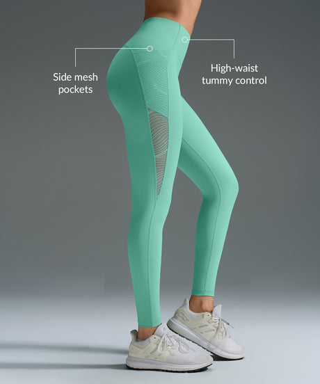 Leggings de running Power de cintura alta con malla lateral de 62 cm | Leggings de alta sujeción para mujer