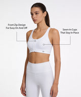 Shift Front Zip Sewn-in Pads Racerback Running Bra | Women's High Support Sports Bra