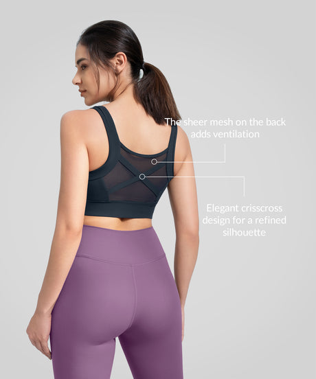 Anywhere Square Neckline Cross-back Mesh Yoga Bra| Women's Light Support Sports Bra