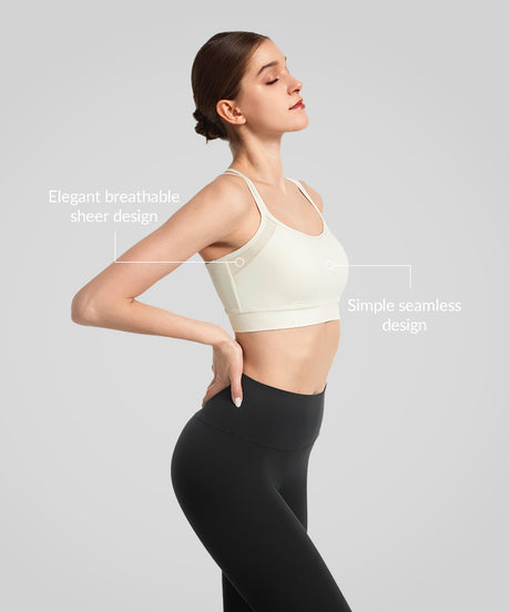 Anywhere Double Crisscross Strap Sheer Mesh Yoga Bra| Women's Light Support Sports Bra