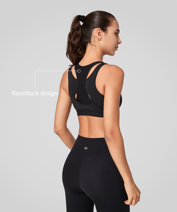 Enfold Zip Mesh Racerback Vadderad Löpar-BH | Sport-BH med Högt Stöd för Damer