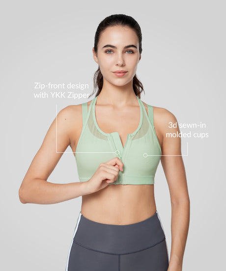Power Zip Front Breathable Full-Coverage Running Bra | Women's High Support Sports Bra