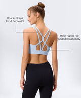 Anywhere V-Neck Double Straps Removable Cups Yoga Bra Pink Blue | Women's Light Support Sports Bra