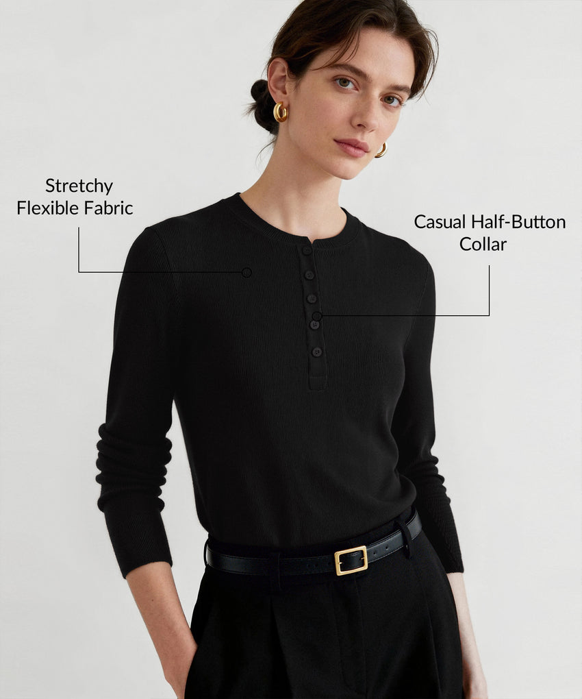 Camicia casual a maniche lunghe con colletto a mezzo bottone Anywhere | T-shirt a maniche lunghe da donna