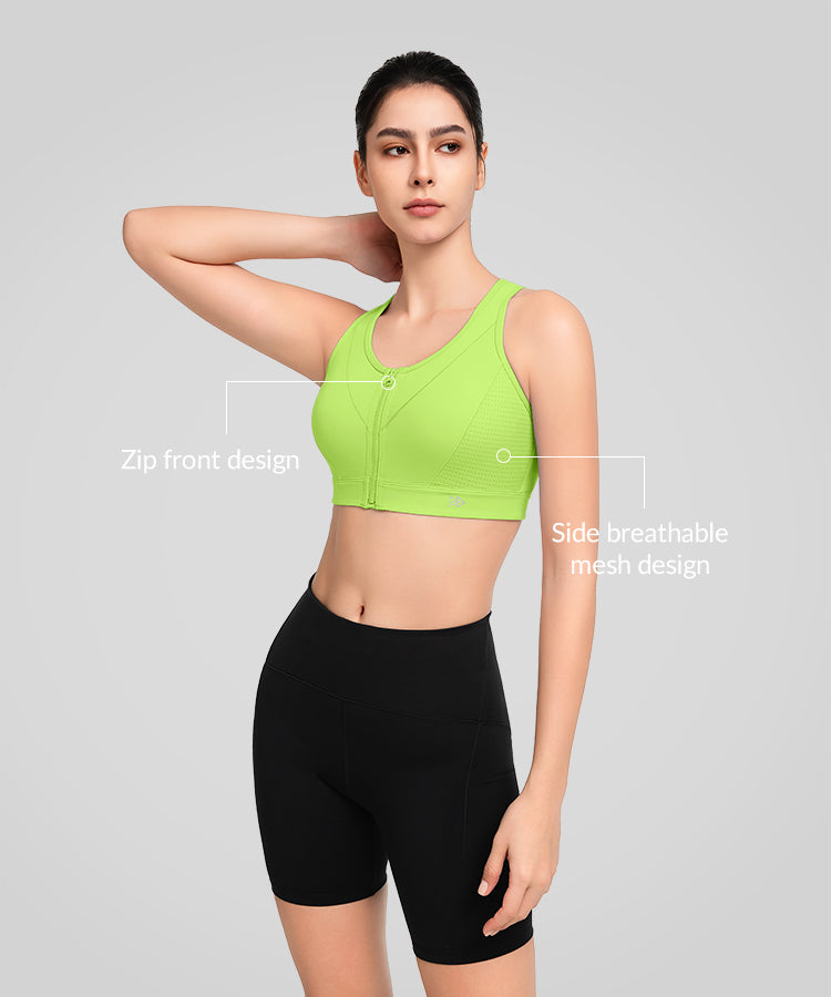 Power Zip Front Breathable Mesh Running Bra | Women's High Support Sports Bra