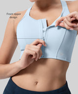 Sujetador deportivo largo ajustable con cremallera frontal Power Zip | Sujetador deportivo de alta sujeción para mujer