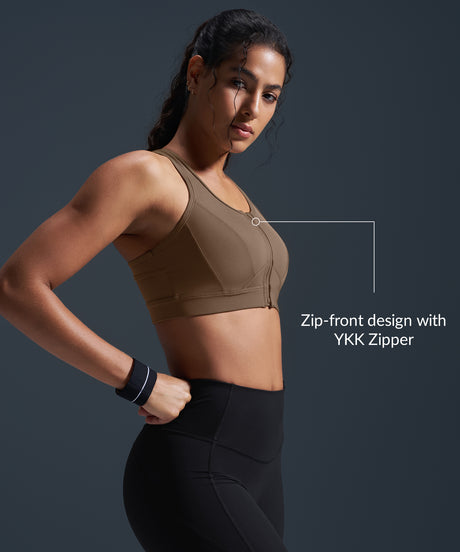 Enfold Zip Front Mesh Racerback Vadderad Löpar-BH | Sport-BH med Högt Stöd för Damer
