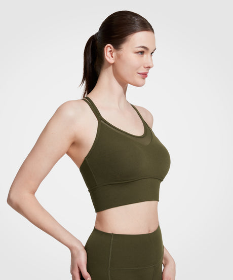 Shift Longline Mesh Strappy Padded Yoga Bra | Women's Light Support Sports Bra