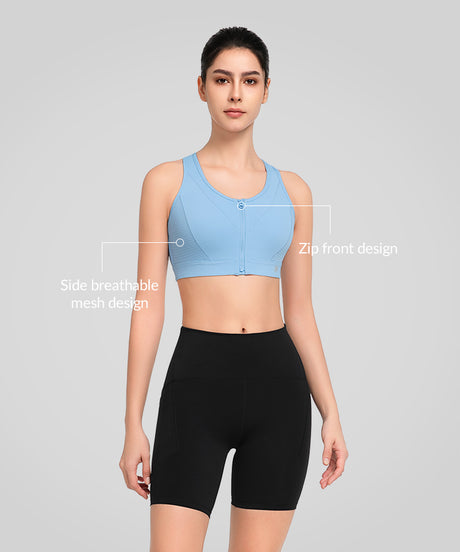 Power Zip Front Breathable Mesh Running Bra | Women's High Support Sports Bra