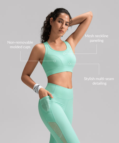 Power Multi-Seam Mesh Neckline Running Bra | Damen Sport-BH mit starkem Halt