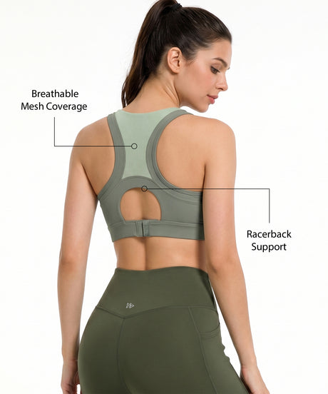 Power Breathable Racerback Fixed Cups High Impact Bra | Women's High Support Sports Bra